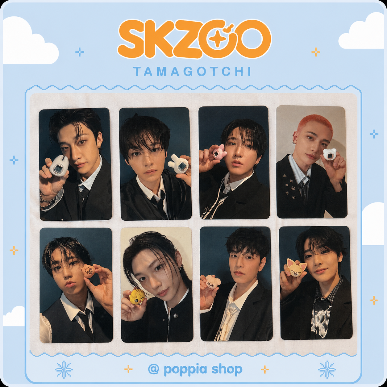 STRAY KIDS SKZOO x TAMAGOTCHI MD OFFICIAL BENEFITS PHOTO CARD OT8 SET