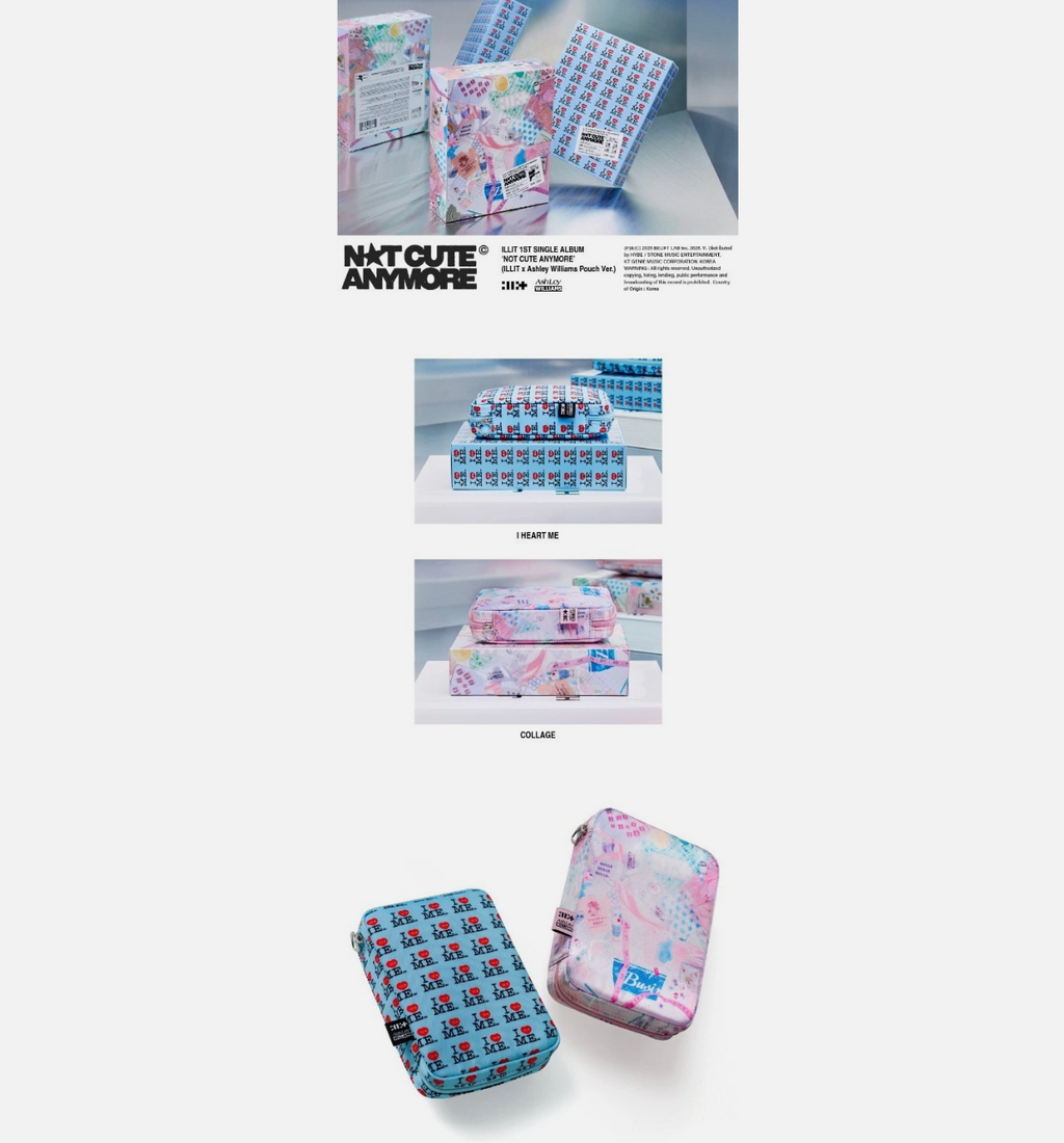 ILLIT - 1st Single Album NOT CUTE ANYMORE (ILLIT x Ashley Williams Pouch Ver.) I HEART ME / COLLAGE