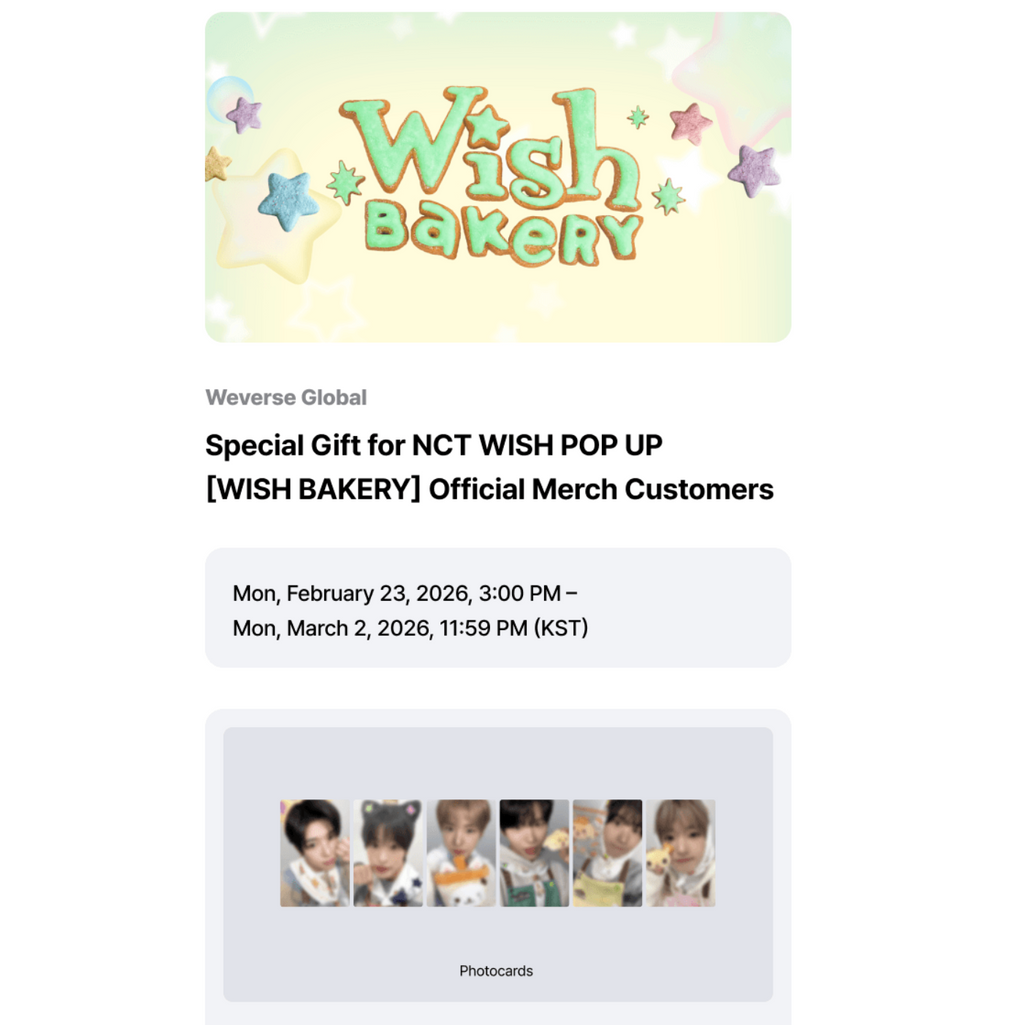 NCT WISH - 2026 NCT WISH [WISH BAKERY] POP UP BENEFIT PHOTOCARD SET POCA