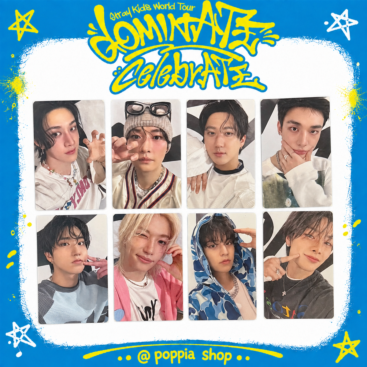 Stray Kids SKZ <dominATE : celebrATE> POP-UP Official Online Benefit Photocard QR card OT8 Set